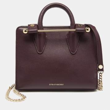 Pre Owned Strathberry Burgundy Leather Nano Midi Tote