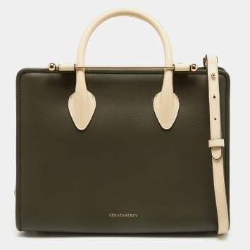 Pre Owned Strathberry Olive Green/Beige Leather Midi Tote