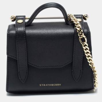 Pre Owned Strathberry Black Leather Micro Allegro Top Handle Bag