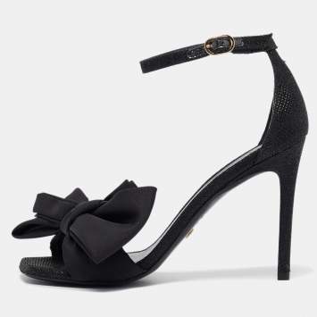 Pre Owned Stuart Weitzman Black Glitter Nudist Ankle Strap Sandals Size 38