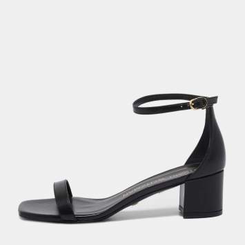 Pre Owned Stuart Weitzman Black Leather Simplecurve Sandals Size 39