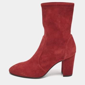 Pre Owned Stuart Weitzman Red Suede Yuliana Ankle Boots Size 39.5
