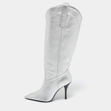 Stuart Weitzman Silver Leather Knee Length Boots Size 36
