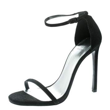 Pre Owned Stuart Weitzman Black Textured Suede Ankle Strap Open Toe Sandals Size 39.5