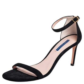 مملوكة مسبقًا Stuart Weitzman Black Suede Nudist Open Toe Ankle Strap Sandals Size 41