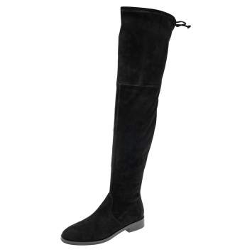 Pre Owned Stuart Weitzman Black Suede Lowland Over The Knee Boots Size 38