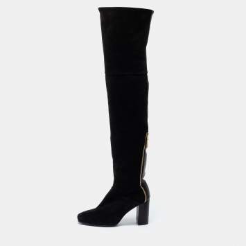 Pre Owned Stuart Weitzman Black Suede Knee Length Boots Size 36.5