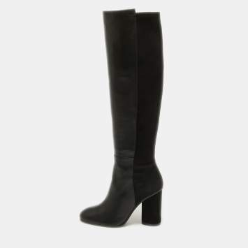 Pre Owned Stuart Weitzman Black Suede and Leather Knee Length Boots Size 36