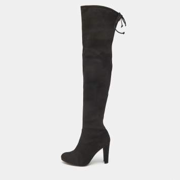 Pre Owned Stuart Weitzman Black Suede Over The Knee Boots Size 37
