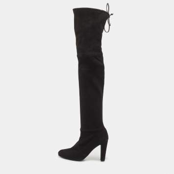 Pre Owned Stuart Weitzman Black Suede Tieland Knee Length Boots Size 37