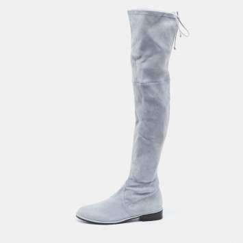Pre Owned Stuart Weitzman Blue Suede Knee Length Boots Size 39