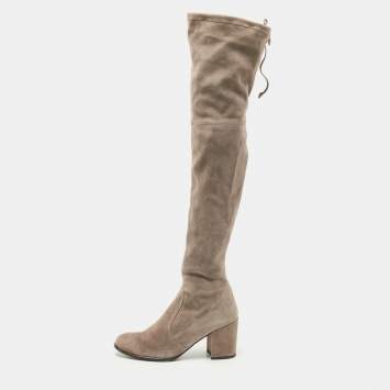 Pre Owned Stuart Weitzman Grey Suede Knee Length Boots Size 39