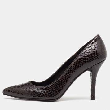 Pre Owned Stuart Weitzman Brown Python Embossed Patent Leather Pumps Size 37