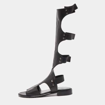 Pre Owned Stuart Weitzman Black Leather Gladiator Backview Sandals Size 35