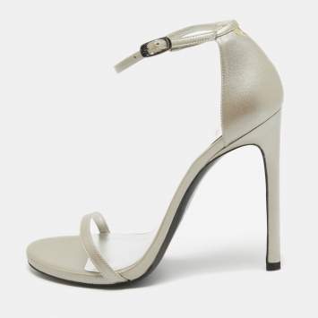 Pre Owned Stuart Weitzman Grey Leather Ankle Strap Sandals Size 38.5