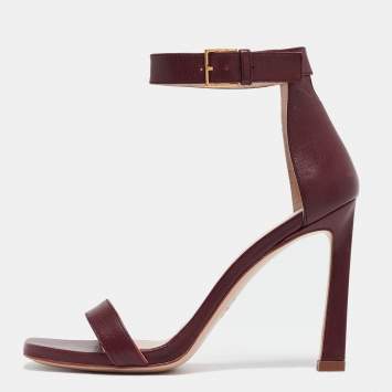 Pre Owned Stuart Weitzman Burgundy Leather Nudist Sandals Size 38