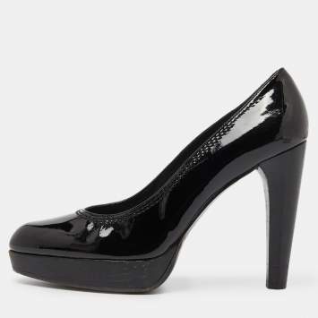 Pre Owned Stuart Weitzman Black Patent Leather Platform Pumps Size 39.5