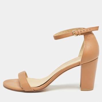 Pre Owned Stuart Weitzman Brown Brown Leather Bambina Block Heel Ankle Strap Sandals Size 41
