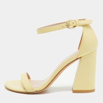 Pre Owned Stuart Weitzman Light Yellow Leather Ankle Strap Sandals Size 36