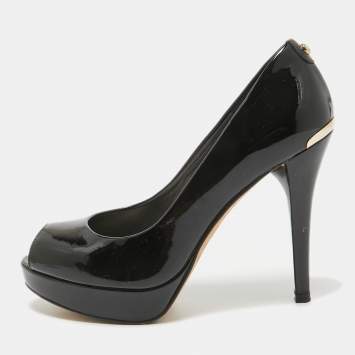Pre Owned Stuart Weitzman Black Patent Leather Peep Toe Pumps Size 36