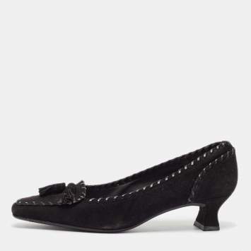 Pre Owned Stuart Weitzman Black Suede Block Heel Pumps Size 37.5