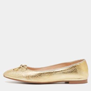 Pre Owned Stuart Weitzman Gold Leather Gabby Ballet Flats Size 36.5