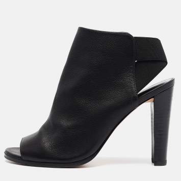 Pre Owned Stuart Weitzman Black Leather Cutout Elastic Booties Size 39