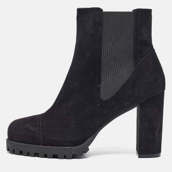 Pre Owned Stuart Weitzman Black Suede Ankle Length Boots 39