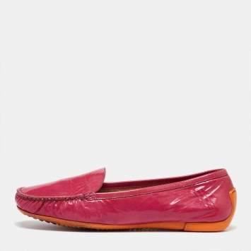 Pre Owned Stuart Weitzman Pink Patent Leather Loafers Size 39.5