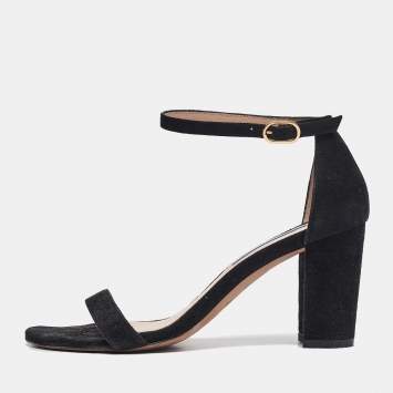 Pre Owned Stuart Weitzman Black Suede Nearlynude Sandals Size 37.5