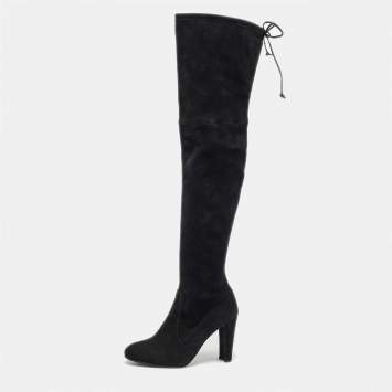 Pre Owned Stuart Weitzman Black Suede Ledyland Over The Knee Boots Size 36.5