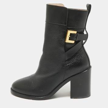 Pre Owned Stuart Weitzman Black Leather Ankle Length Boots Size 38