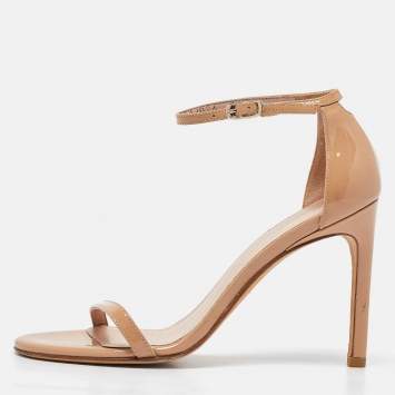 Pre Owned Stuart Weitzman Beige Patent Leather Ankle Strap Sandals Size 36.5