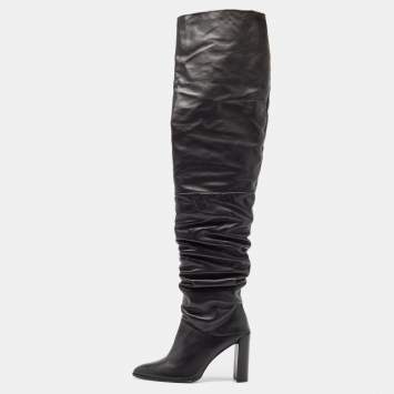 Pre Owned Stuart Weitzman Black Leather Histyle Over The Knee Boots Size 42.5