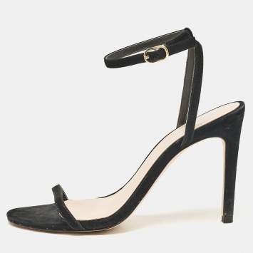 Pre Owned Stuart Weitzman Black Suede Ankle Strap Sandals Size 37.5