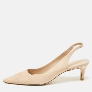 Pre Owned Stuart Weitzman Beige Suede Slingback Pumps Size 37.5