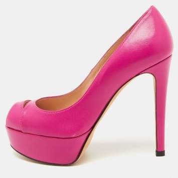 Pre Owned Stuart Weitzman Pink Leather Peep Toe Platform Pumps Size 36