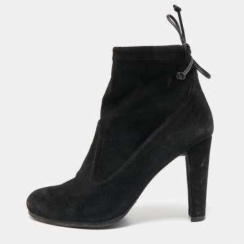 Pre Owned Stuart Weitzman Black Suede Ankle Boots Size 38.5