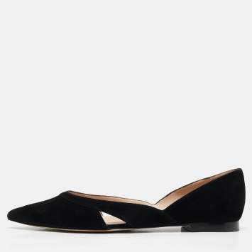 Pre Owned Stuart Weitzman Black Suede ​Emilia Pointed Toe Ballet Flats Size 39.5