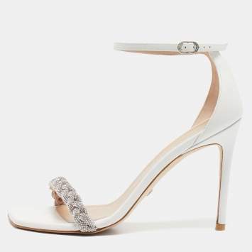 Pre Owned Stuart Weitzman White Leather Nudistcurve Sandals Size 39.5