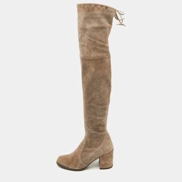 Pre Owned Stuart Weitzman Taupe Grey Suede Over The Knee Boots Size 37.5