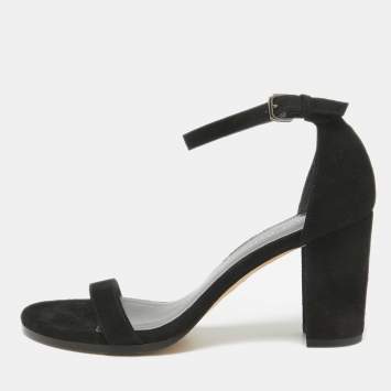 Pre Owned Stuart Weitzman Black Suede Bambina Ankle Strap Sandals Size 36
