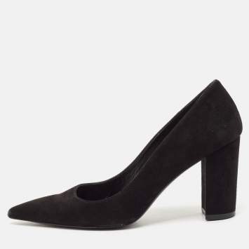 Pre Owned Stuart Weitzman Black Suede Pointed Toe Block Heel Pumps Size 39.5
