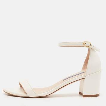 Stuart Weitzman White Leather Bambina Ankle Strap Sandals Size 37