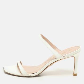 Stuart Weitzman White Patent Leather Aleena Slide Sandals Size 37.5
