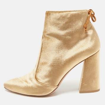 Stuart Weitzman Beige Velvet Grandiose Pointed Toe Ankle Boots Size 40