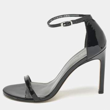 Stuart Weitzman Black Patent Leather Nudistsong Sandals Size 38.5