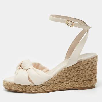 Stuart Weitzman Cream Leather Rosemarie Wedge Espadrille Sandals Size 37