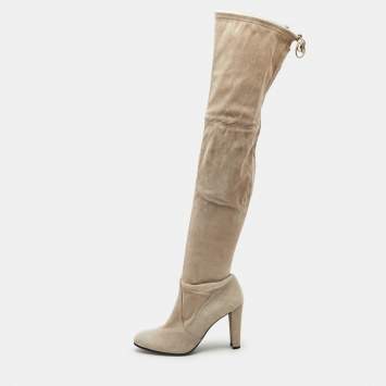 Stuart Weitzman Beige Suede Yuliana 85 Knee Length Boots Size 39