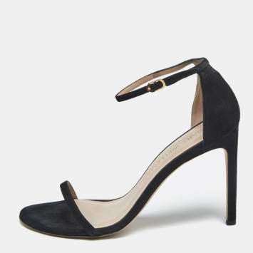 Stuart Weitzman Black Suede Nudist Ankle Strap Sandals Size 41